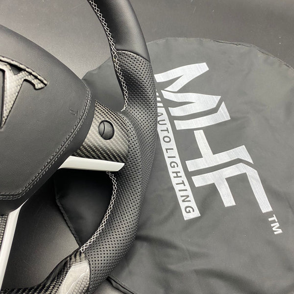 Tesla Model 3 & Y Carbon White Accent Steering Wheel