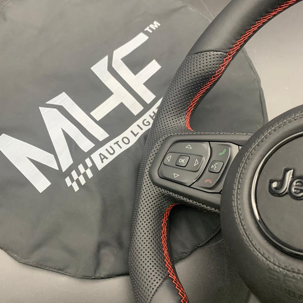 2018-2022 JT / JL “Perforated Leather /  Red Accent” Jeep Wrangler Steering Wheel