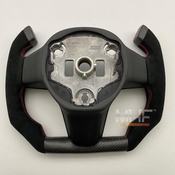 Tesla Model 3 & Y Yoke Carbon Red Accent Steering Wheel