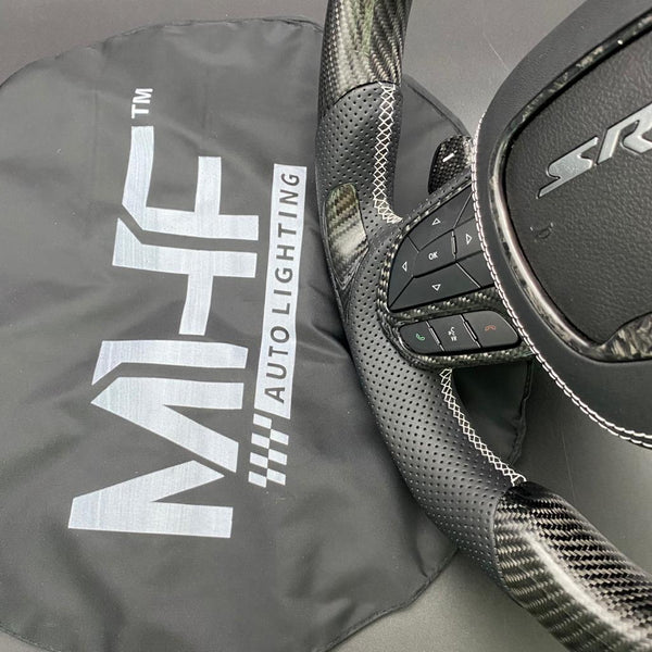 2014-2021 Jeep/ Dodge White Accent Carbon Steering Wheel