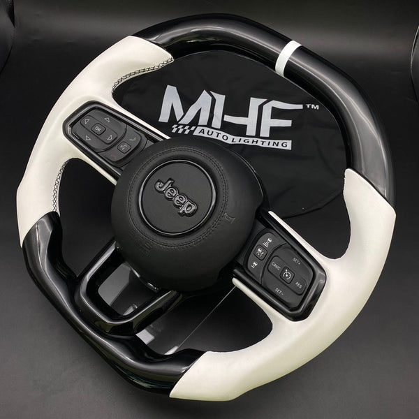 2018+ JT / JL “White Leather /  Black Gloss Paint” Jeep Wrangler Steering Wheel