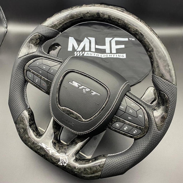 2015 -2021 Forged Carbon “Hellcat White” Accent Steering Wheel