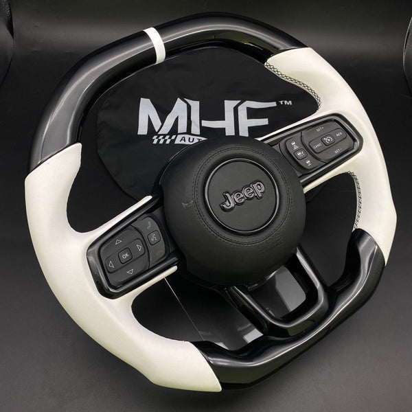 2018+ JT / JL “White Leather /  Black Gloss Paint” Jeep Wrangler Steering Wheel