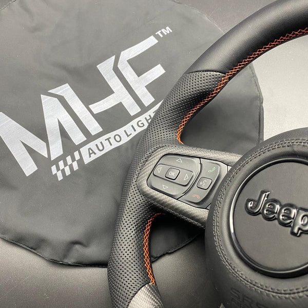 2018+ JT / JL “Perforated Leather /  Orange” Matte Carbon Jeep Wrangler Steering Wheel