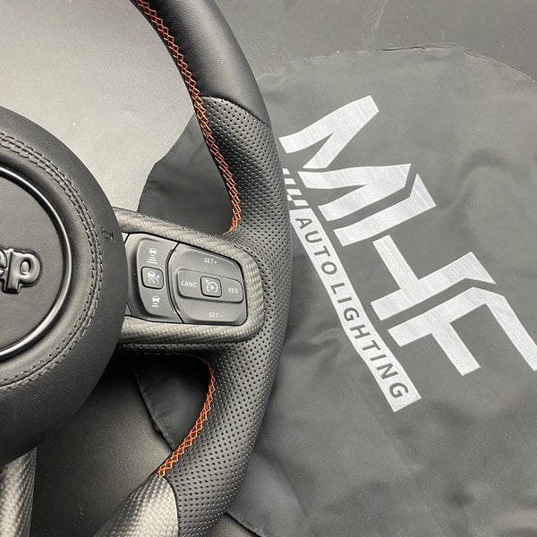 2018+ JT / JL “Perforated Leather /  Orange” Matte Carbon Jeep Wrangler Steering Wheel