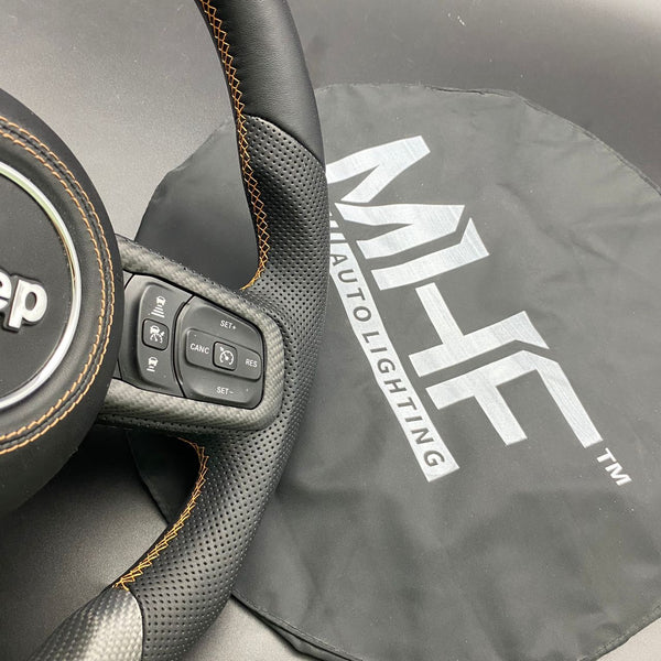2018-2022 JT / JL “Perforated Leather /  Brown Accent” Jeep Wrangler Steering Wheel