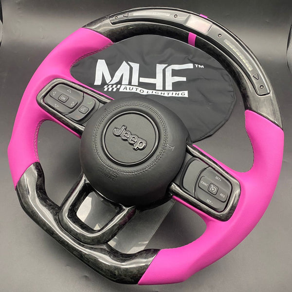 2018+ JT / JL “Pink Smooth Leather” Jeep Wrangler Forged Carbon Steering Wheel