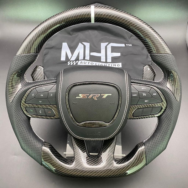 2014-2021 Jeep/ Dodge White Accent Carbon Steering Wheel