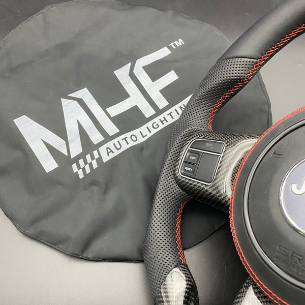 2011-2017 JK Wrangler Leather + Carbon Red Accent Steering Wheel