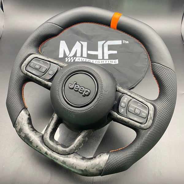 2018-2022 JT / JL “Perforated Leather /  Orange” Jeep Wrangler Forged Carbon Steering Wheel
