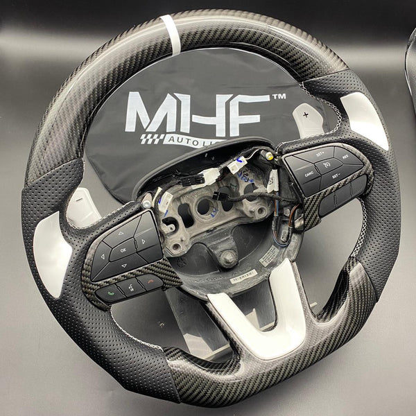 2014-2021 Jeep/ Dodge Carbon White Gloss Accent Steering Wheel