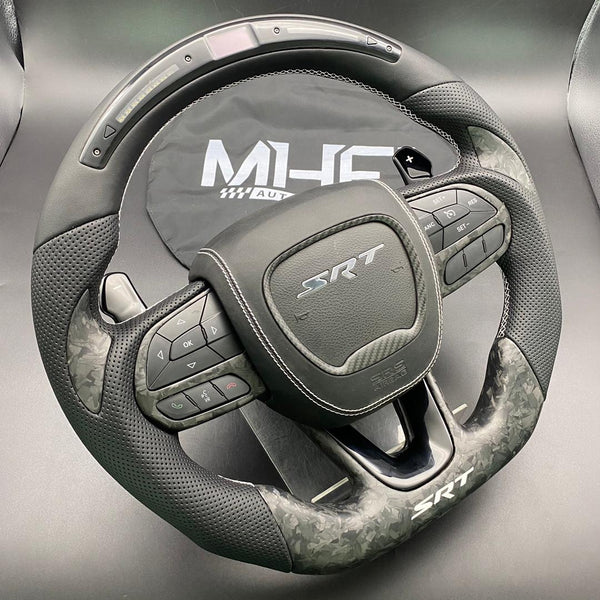 2014- 2021 Forged Matte Carbon White Accent “SRT” Steering Wheel