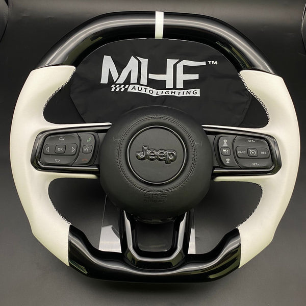 2018+ JT / JL “White Leather /  Black Gloss Paint” Jeep Wrangler Steering Wheel