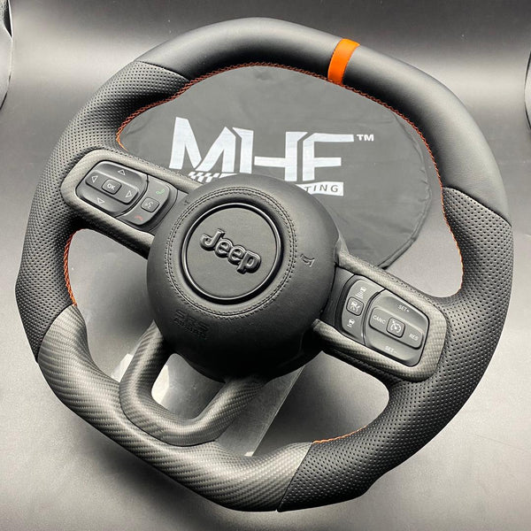 2018+ JT / JL “Perforated Leather /  Orange” Matte Carbon Jeep Wrangler Steering Wheel