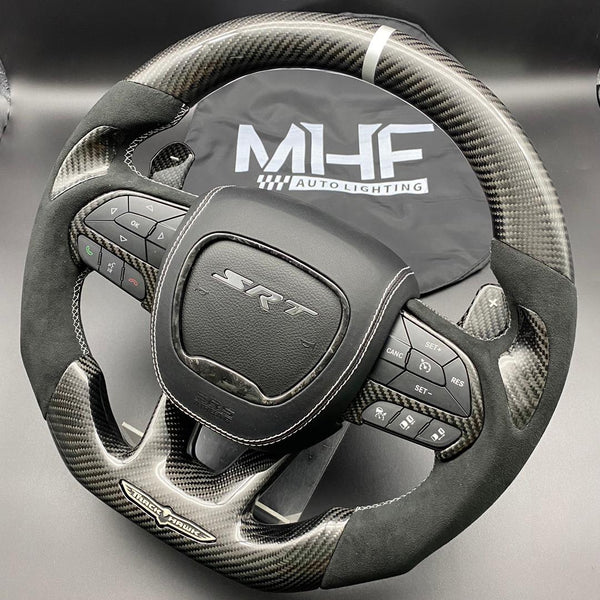 2018-2021 Carbon “Track Series” Alcantara Silver Accent TrackHawk Steering Wheel