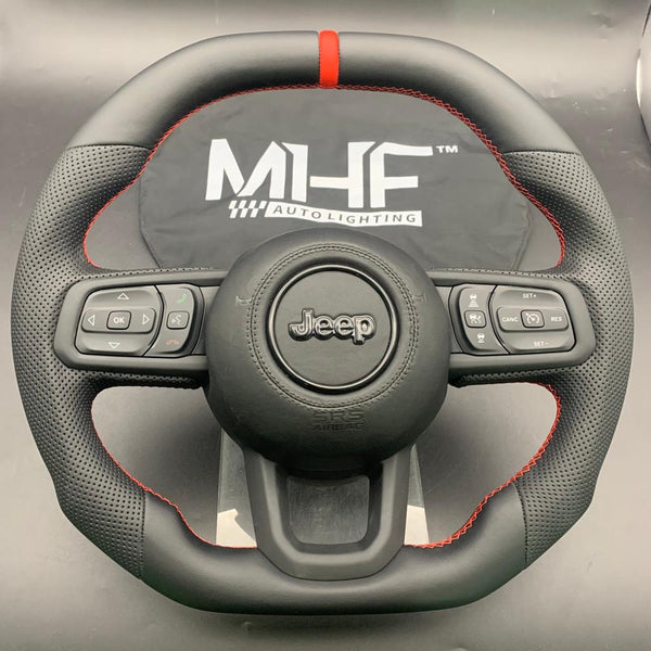 2018-2022 JT / JL “Perforated Leather /  Red Accent” Jeep Wrangler Steering Wheel