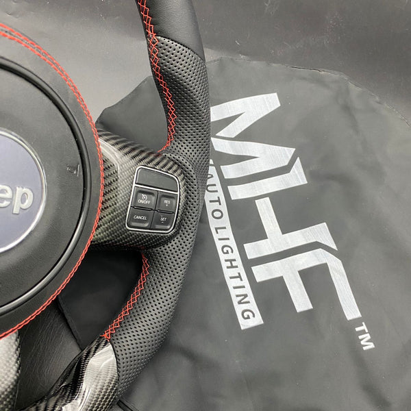 2011-2017 JK Wrangler Leather + Carbon Red Accent Steering Wheel