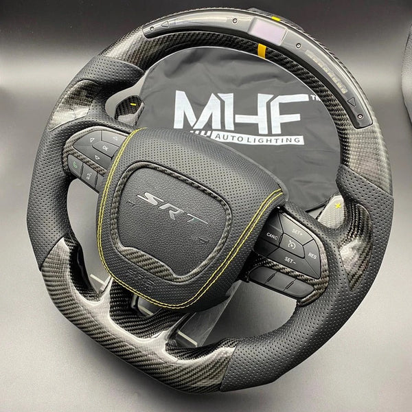 2014- 2021 Carbon Jeep / Dodge SRT Yellow Accent Steering Wheel