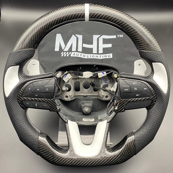 2014-2021 Jeep/ Dodge Carbon White Gloss Accent Steering Wheel