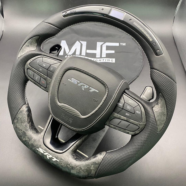 2014- 2021 Forged Matte Carbon White Accent “SRT” Steering Wheel