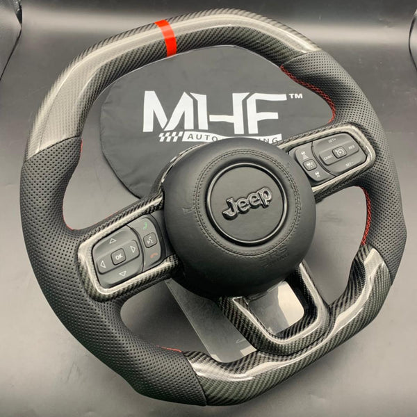 2018-2025 JT / JL “Black Carbon” Red Accent Jeep Wrangler Steering Wheel