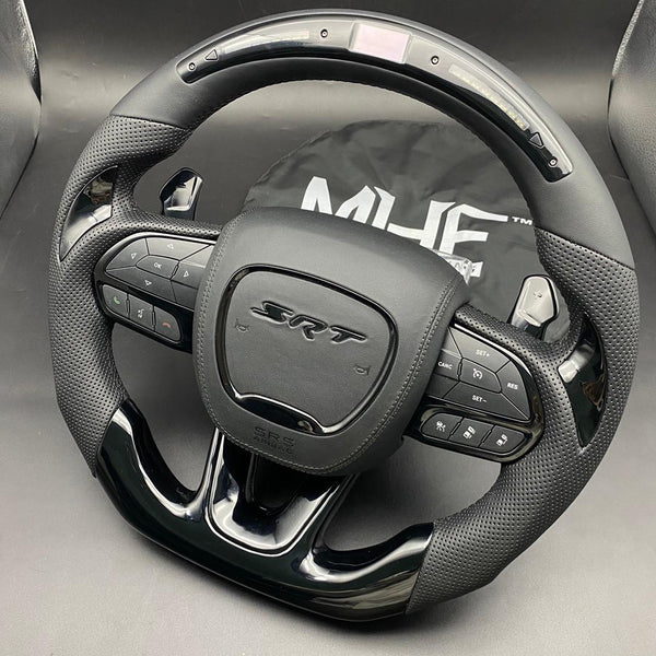 2014-2021 Carbon Jeep / Dodge SRT Black Gloss Accent Steering Wheel