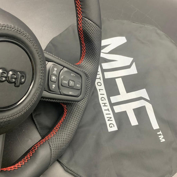 2018-2022 JT / JL “Perforated Leather /  Red Accent” Jeep Wrangler Steering Wheel