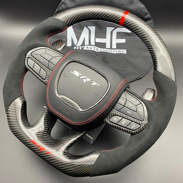 2014-2021 Jeep/ Dodge Carbon SRT Red Accent Alcantara Steering Wheel