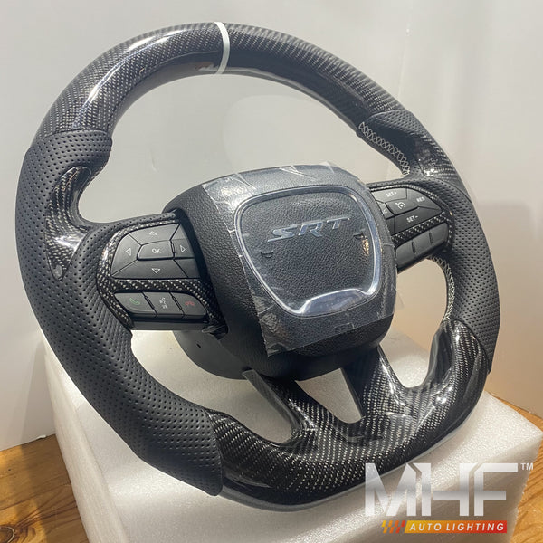 2014-2021 Jeep/ Dodge Carbon White Accent Steering Wheel