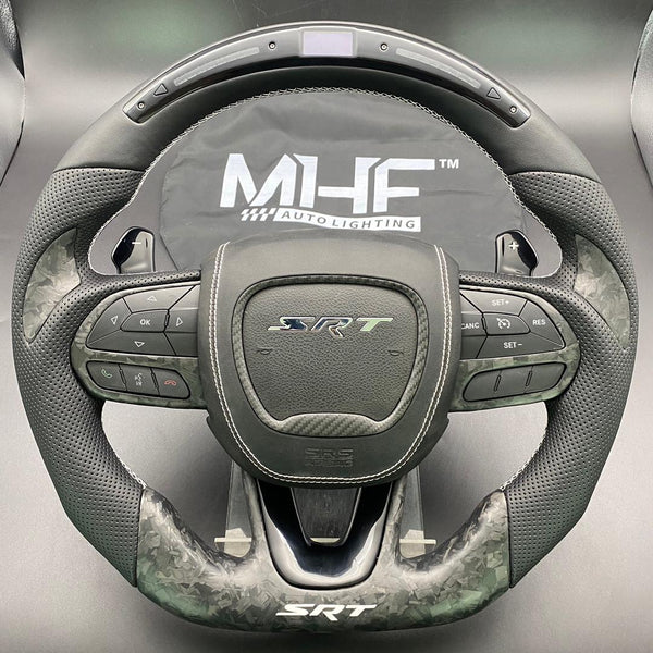 2014- 2021 Forged Matte Carbon White Accent “SRT” Steering Wheel