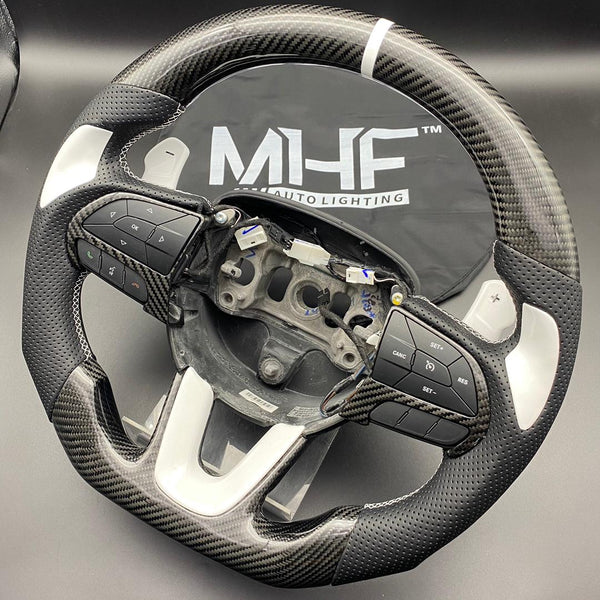 2014-2021 Jeep/ Dodge Carbon White Gloss Accent Steering Wheel