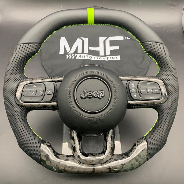 2018+ JT / JL “Perforated Leather /  Neon” Forged Carbon Jeep Wrangler Steering Wheel
