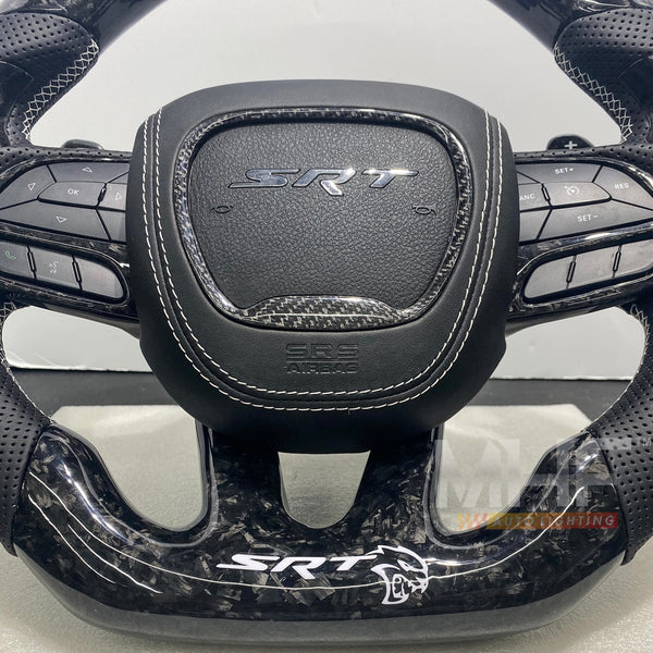 2015 -2021 Forged Carbon “Hellcat White” Accent Steering Wheel