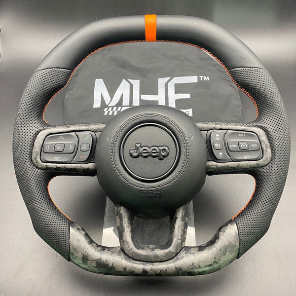 2018-2022 JT / JL “Perforated Leather /  Orange” Jeep Wrangler Forged Carbon Steering Wheel