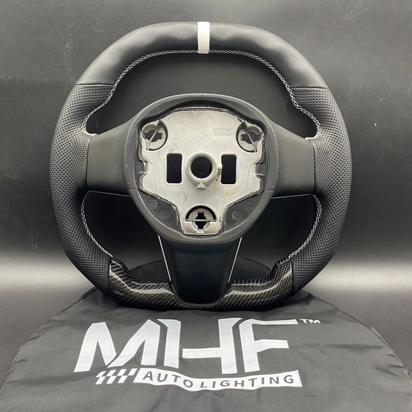 Tesla Model 3 & Y Carbon White Accent Steering Wheel