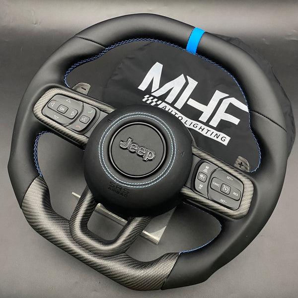2018+ Matte Carbon / Light Blue” Jeep Wrangler Steering Wheel