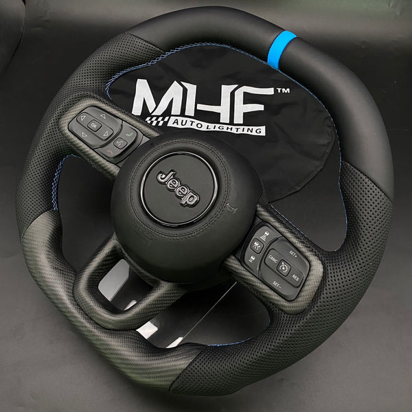 2018-2024 JT / JL “Light Blue Matte Carbon” Jeep Wrangler Steering Wheel