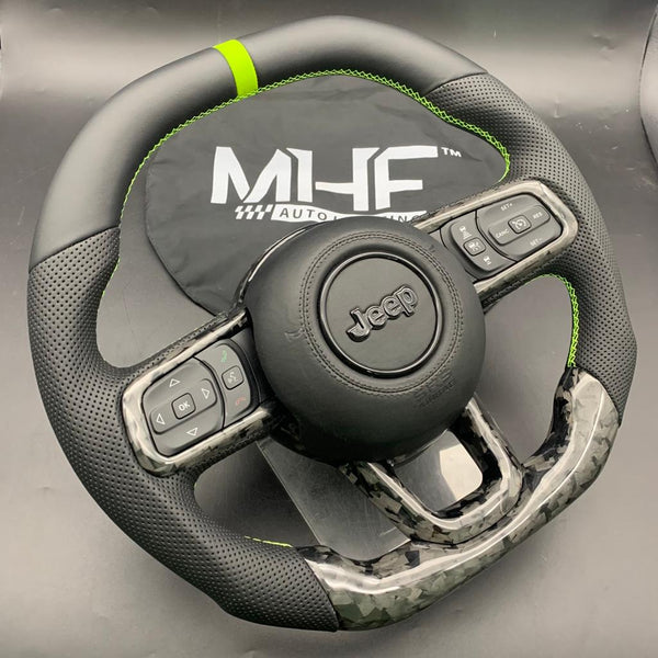 2018+ JT / JL “Perforated Leather /  Neon” Forged Carbon Jeep Wrangler Steering Wheel